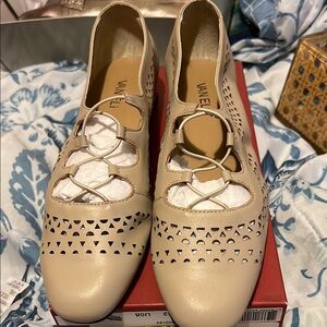Cream Leather Flats with Intricate Cutout Design By Vaneli